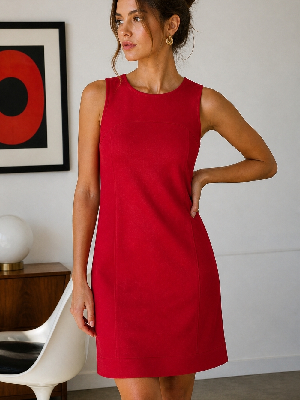 Saks Fifth Avenue Red Mod Sheath Dress 60s Inspired Minimalist Career Chic